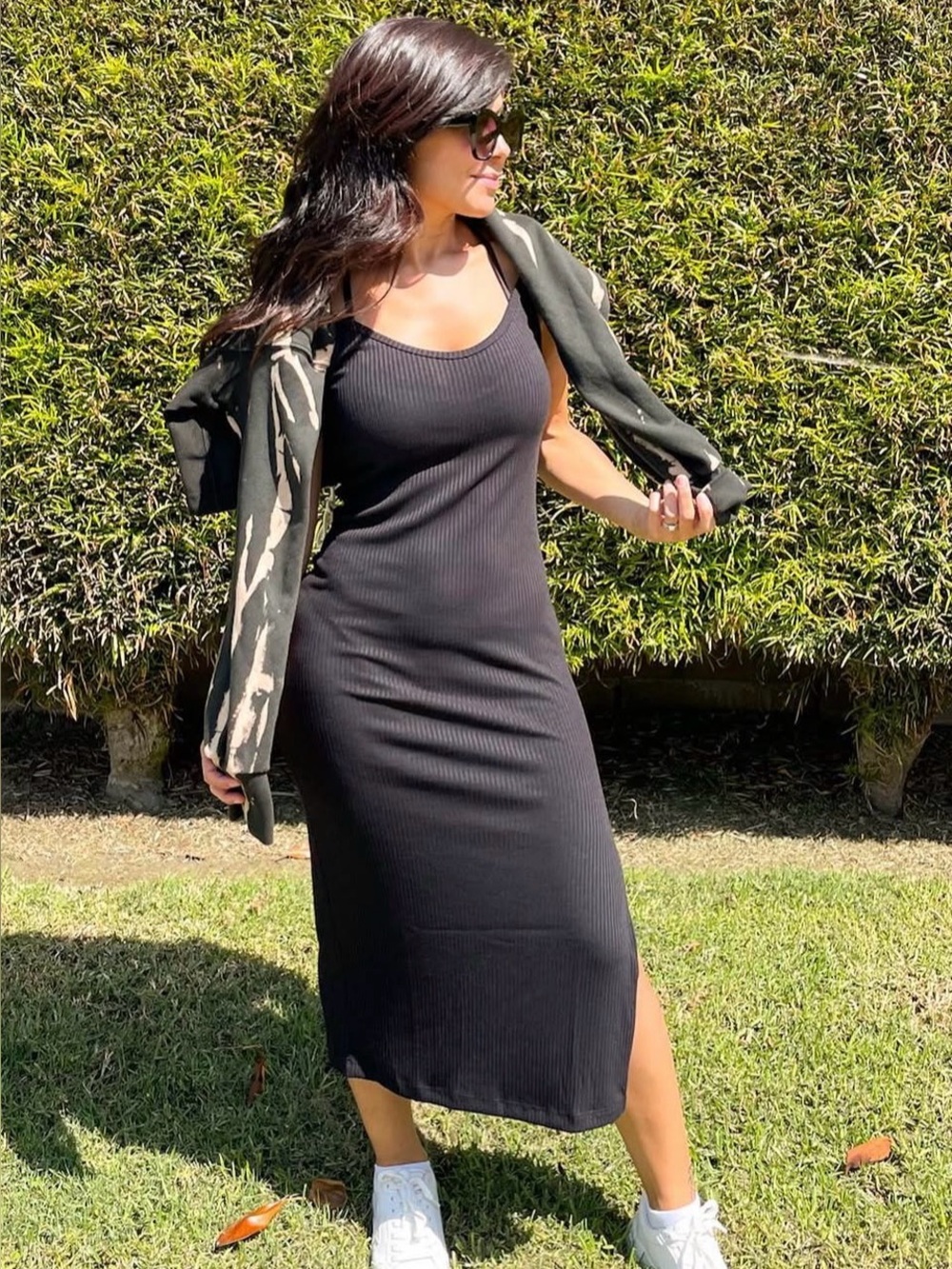 Fabletics Black Ribbed Maxi Slip Dress
